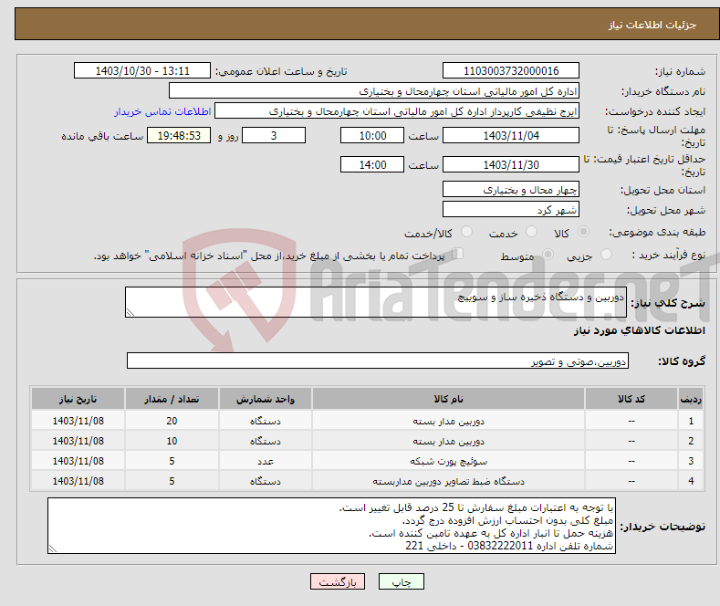 تصویر کوچک آگهی نیاز انتخاب تامین کننده-دوربین و دستگاه ذخیره ساز و سوییچ 