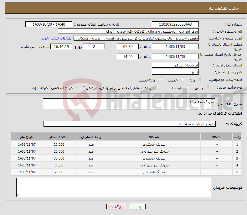 تصویر کوچک آگهی نیاز انتخاب تامین کننده-سرنگ سه تیکه 