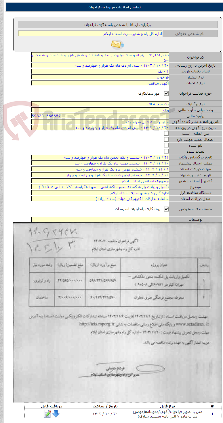 تصویر کوچک آگهی تکمیل واریانت پل شکسته محور ملکشاهی – مهران(کیلومتر ۷۸۱+۶ الی ۵۰۸+۹ )