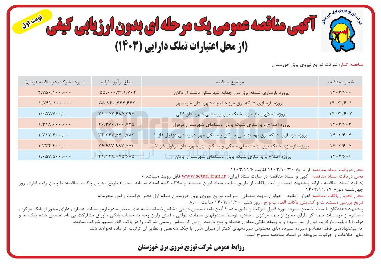 تصویر کوچک آگهی پروژه بازسازی شبکه برق نهضت ملی مسکن و مسکن مهر شهرستان در فول فاز ۲ 