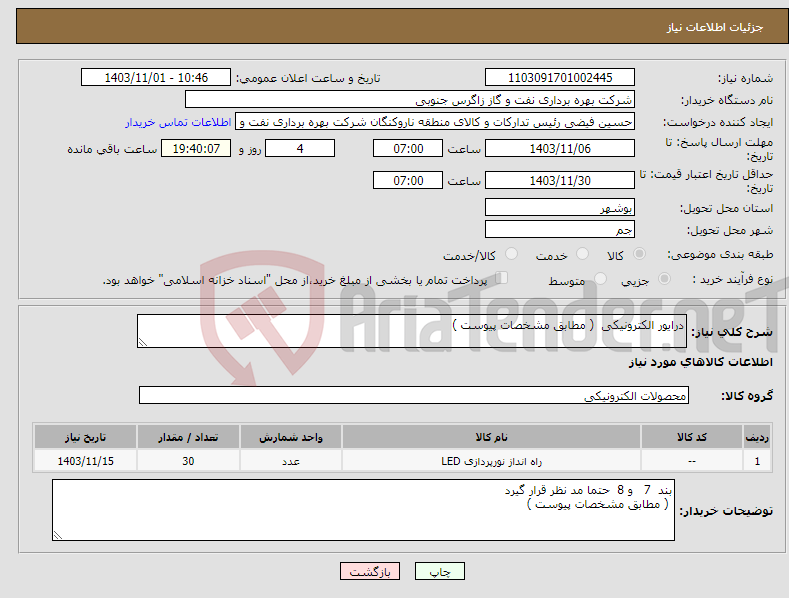 تصویر کوچک آگهی نیاز انتخاب تامین کننده-درایور الکترونیکی ( مطابق مشخصات پیوست )