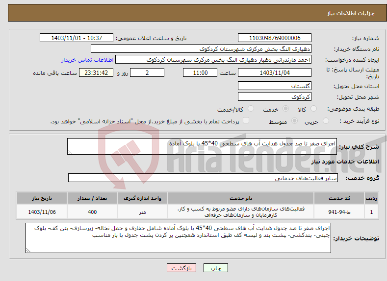 تصویر کوچک آگهی نیاز انتخاب تامین کننده-اجرای صفر تا صد جدول هدایت آب های سطحی 40*45 با بلوک آماده 