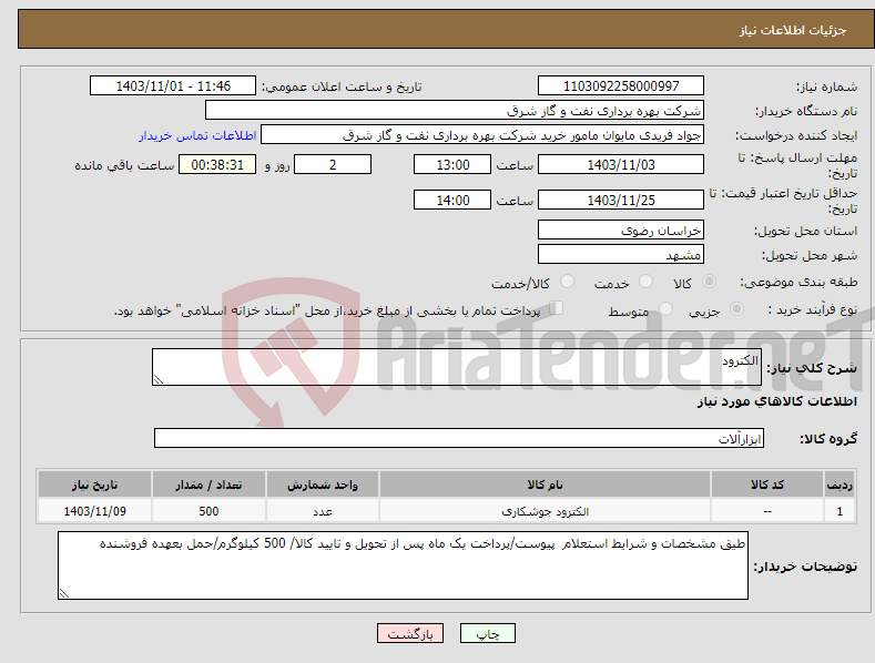 تصویر کوچک آگهی نیاز انتخاب تامین کننده-الکترود 