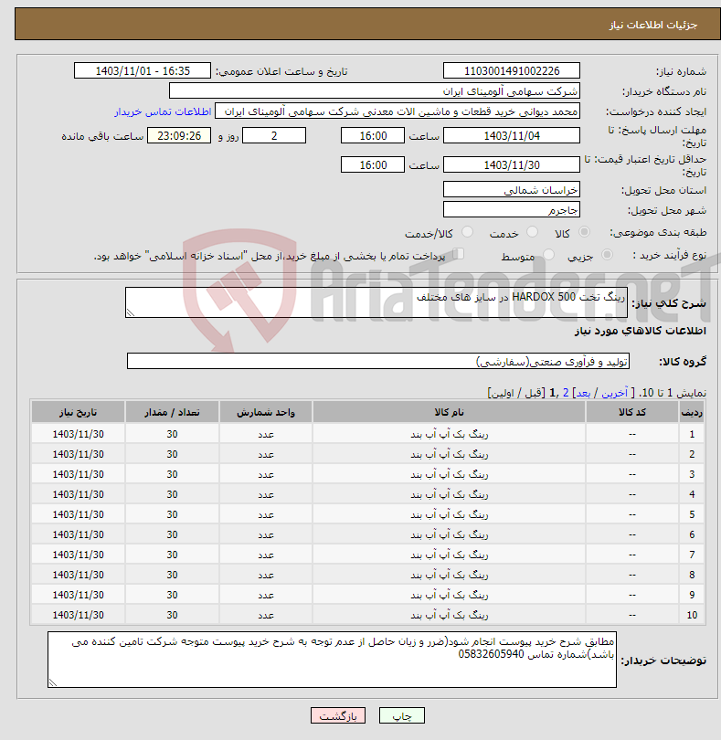 تصویر کوچک آگهی نیاز انتخاب تامین کننده-رینگ ‎تخت‏ ‎HARDOX 500‏ در سایز های مختلف