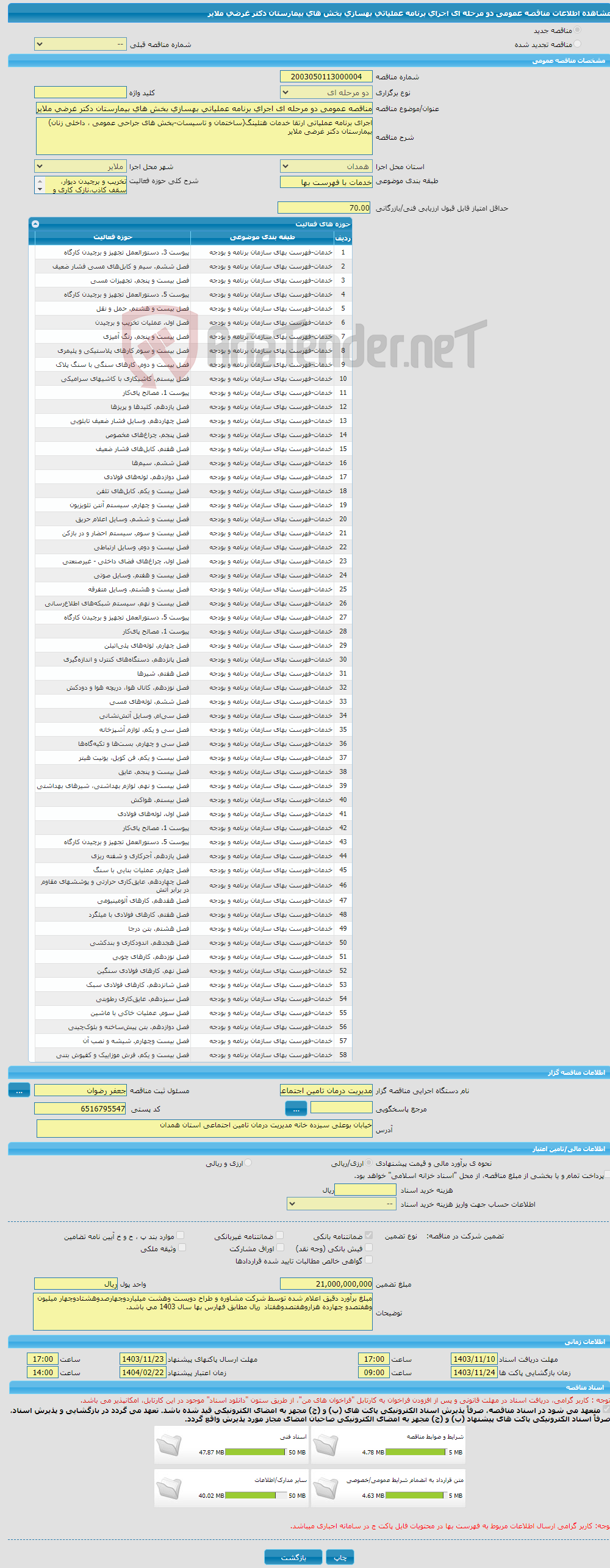 تصویر کوچک آگهی مناقصه عمومی دو مرحله ای اجرای برنامه عملیاتی بهسازی بخش های بیمارستان دکتر غرضی ملایر