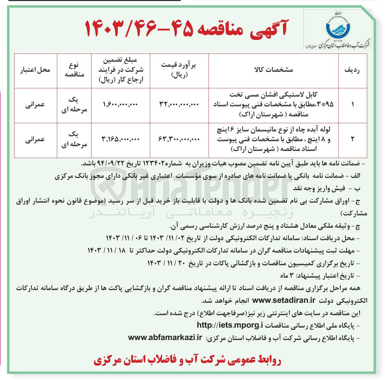 تصویر کوچک آگهی لوله آبده چاه از نوع مانیسمان سایز ۶ اینچ و ۸ اینچ