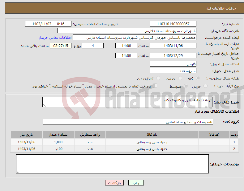 تصویر کوچک آگهی نیاز انتخاب تامین کننده-تهیه تک لبه بتنی و کانیوای کف