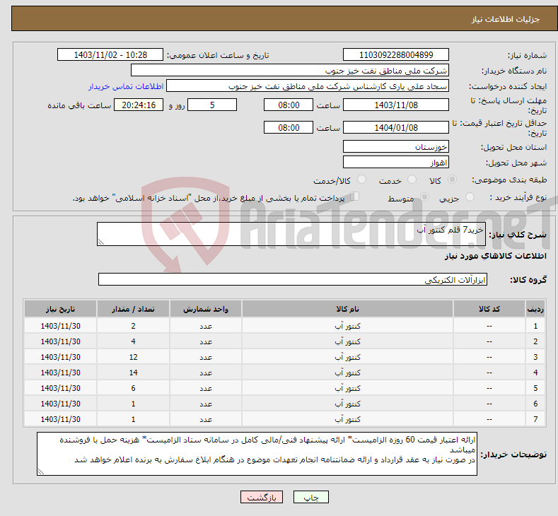 تصویر کوچک آگهی نیاز انتخاب تامین کننده-خرید7 قلم کنتور آب