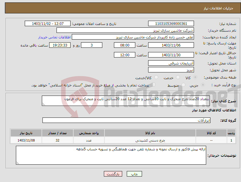 تصویر کوچک آگهی نیاز انتخاب تامین کننده-بتعداد 20عدد چرخ متحرک و ثابت 10سانتی و تعداد 12 عدد 20سانتی ثابت و متحرک برای فرغون