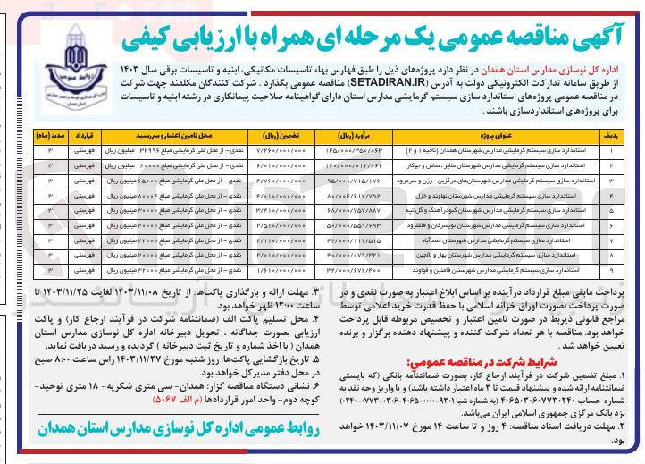 تصویر کوچک آگهی استاندارد سازی سیستم گرمایشی مدارس شهرستان کبودر آهنگ و گل تپه 
