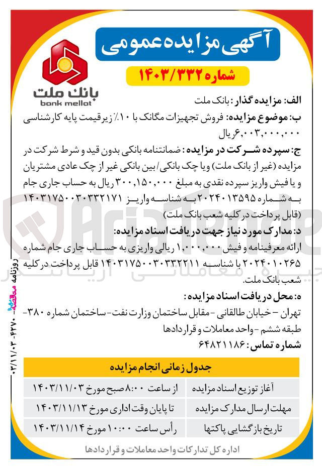 تصویر کوچک آگهی فروش تجهیزات مگانک