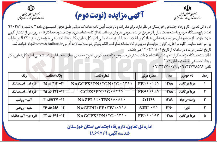 تصویر کوچک آگهی فروش تعداد پنج دستگاه خودرو 