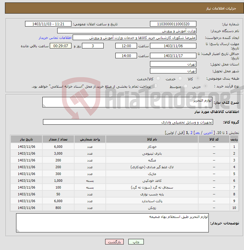 تصویر کوچک آگهی نیاز انتخاب تامین کننده-لوازم التحریر