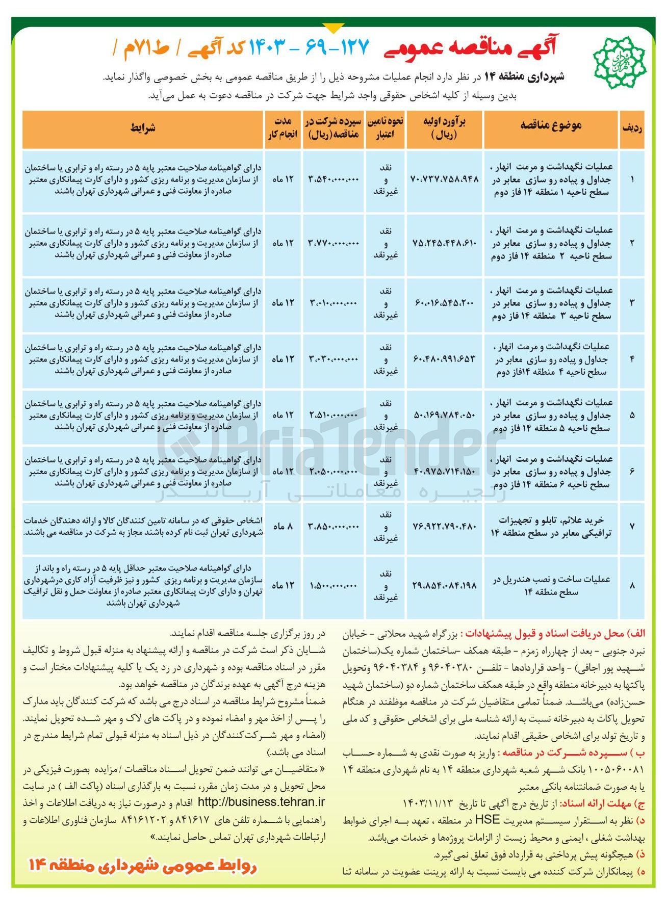 تصویر کوچک آگهی عملیات ساخت و نصب هندریل در سطح منطقه ۱۴ 
