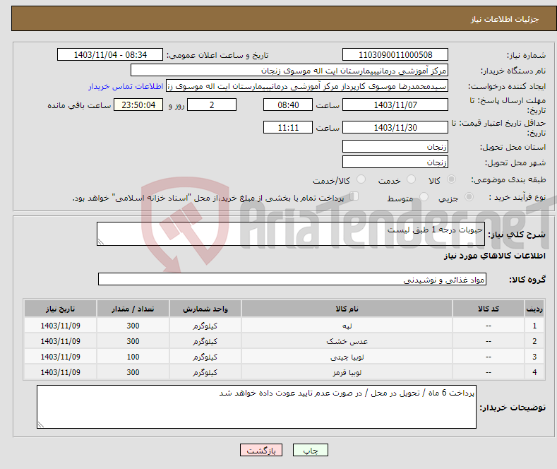 تصویر کوچک آگهی نیاز انتخاب تامین کننده-حبوبات درجه 1 طبق لیست 