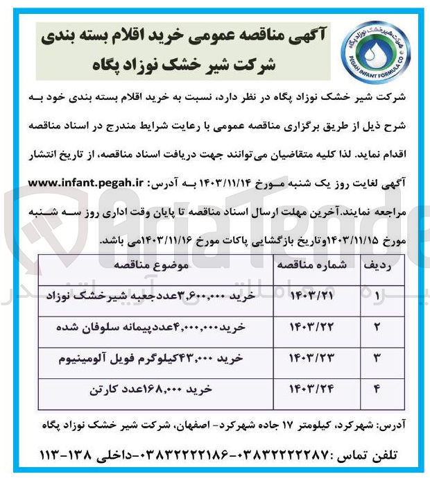 تصویر کوچک آگهی خرید ۳,۶۰۰,۰۰۰ عدد جعبه شیر خشک نوزاد