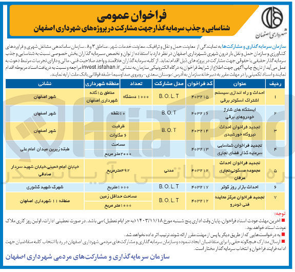 تصویر کوچک آگهی احداث و راه اندازی سیستم اشتراک اسکوتر برقی