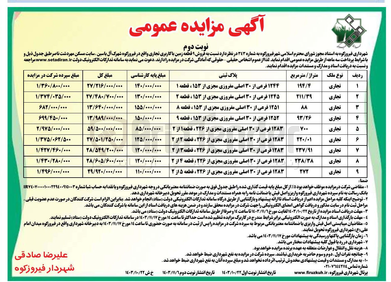 تصویر کوچک آگهی  فروش ۹ قطعه زمین با کاربری تجاری