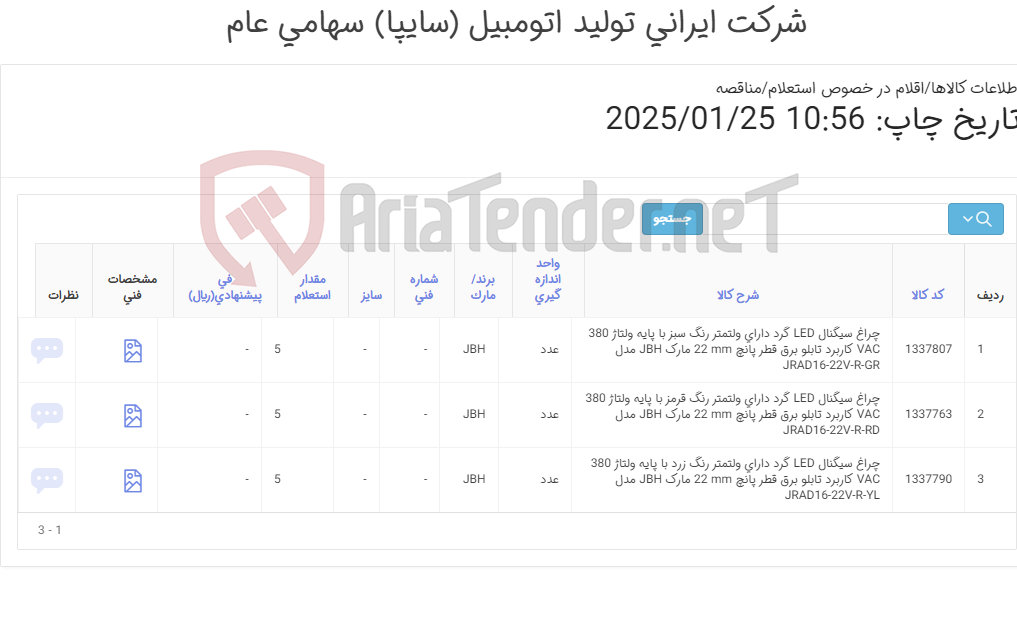 تصویر کوچک آگهی انواع چراغ سیگنال JBH