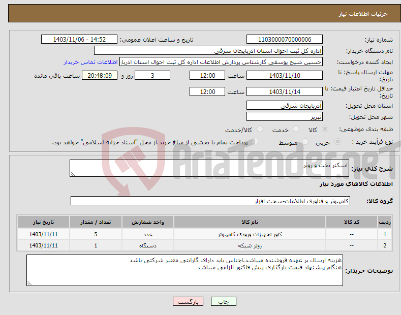 تصویر کوچک آگهی نیاز انتخاب تامین کننده-اسکنر تخت و روتر