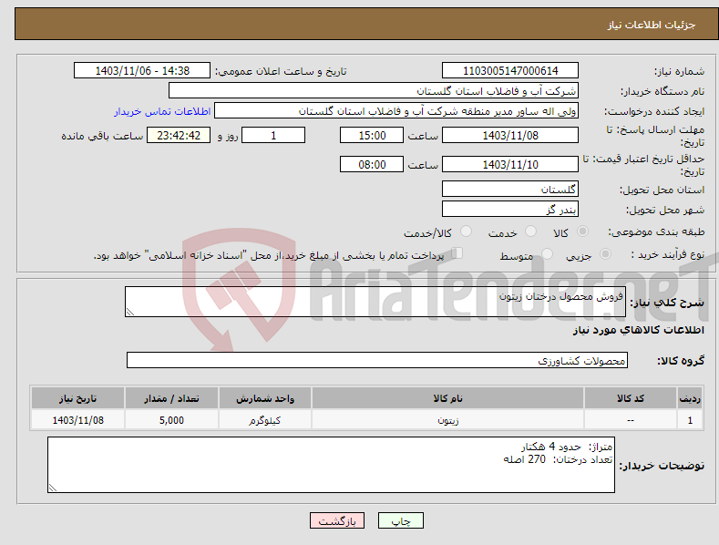 تصویر کوچک آگهی نیاز انتخاب تامین کننده-فروش محصول درختان زیتون 