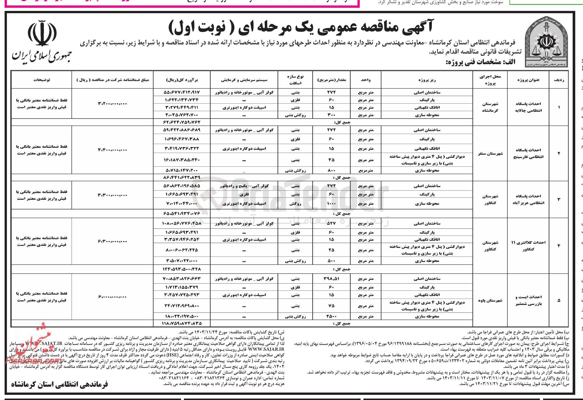 تصویر کوچک آگهی احداث کلانتری ۱۱ کنگاور