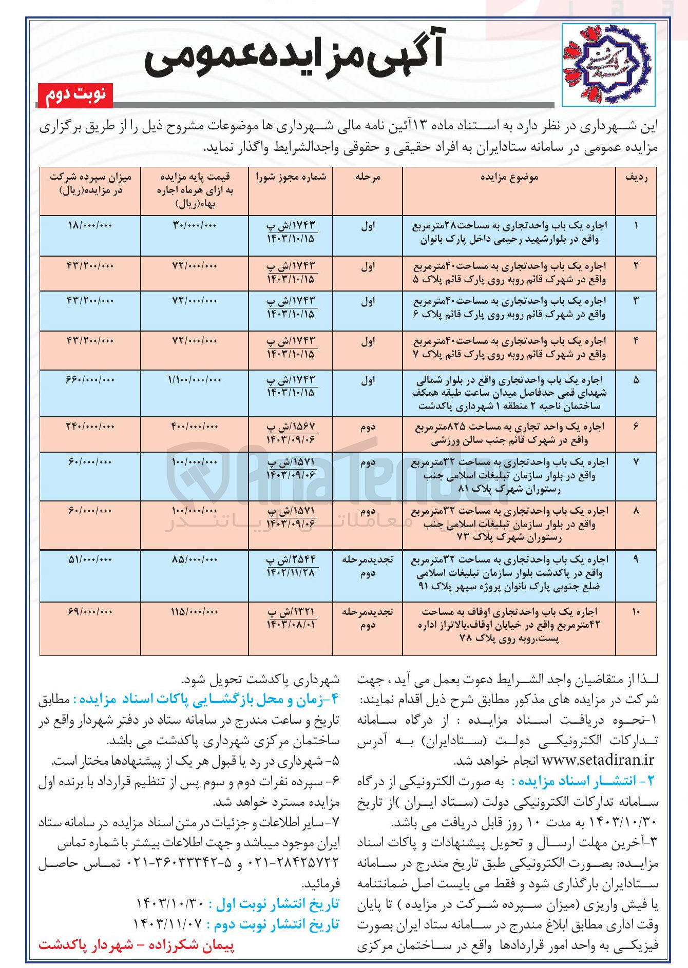 تصویر کوچک آگهی اجاره 5 باب واحد تجاری