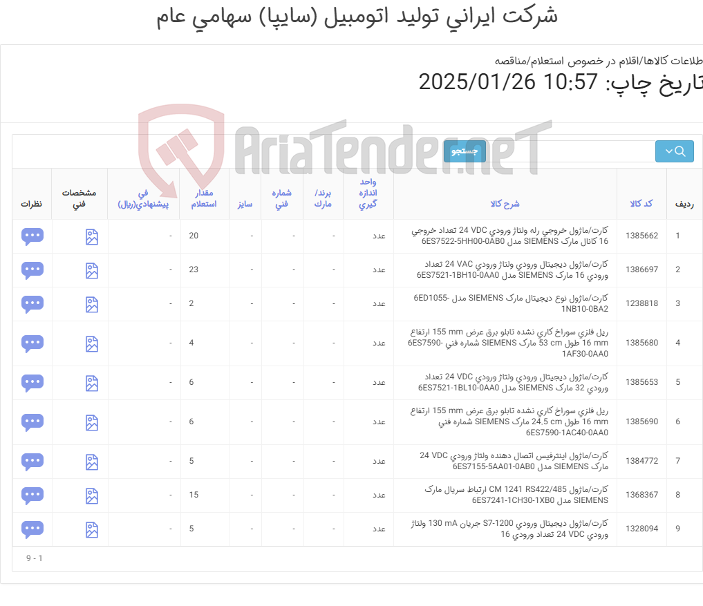 تصویر کوچک آگهی کارت/ماژول ‎دیجیتال و ریل فلزی مارک SIEMENS