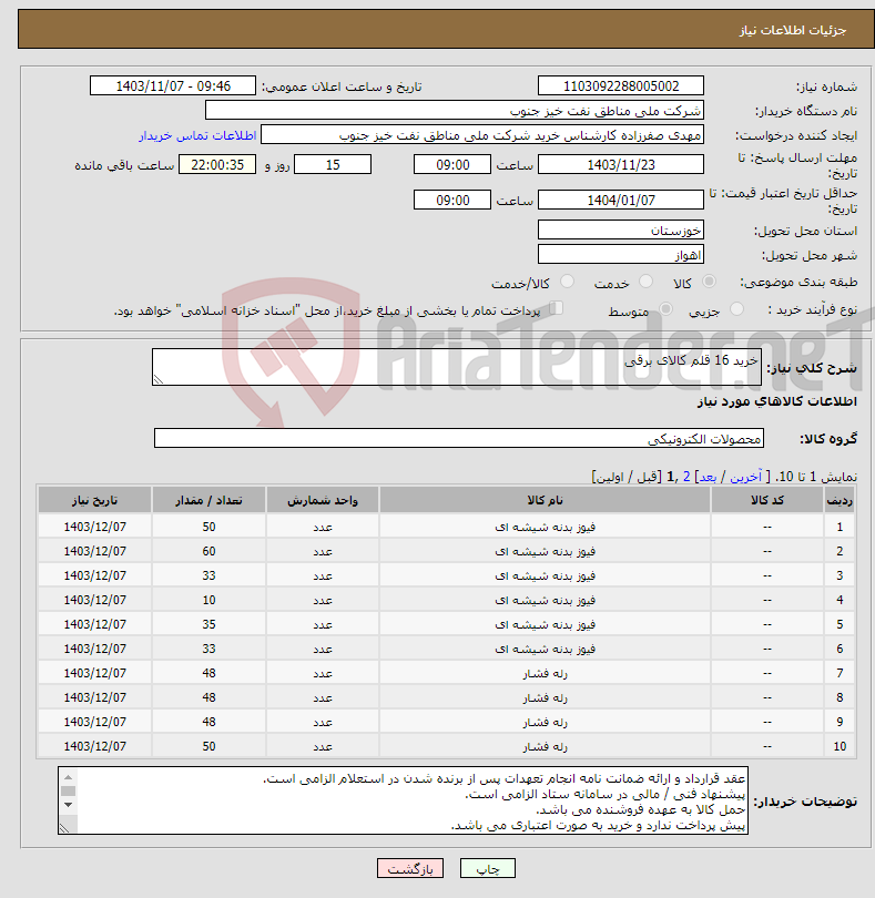 تصویر کوچک آگهی نیاز انتخاب تامین کننده-خرید 16 قلم کالای برقی