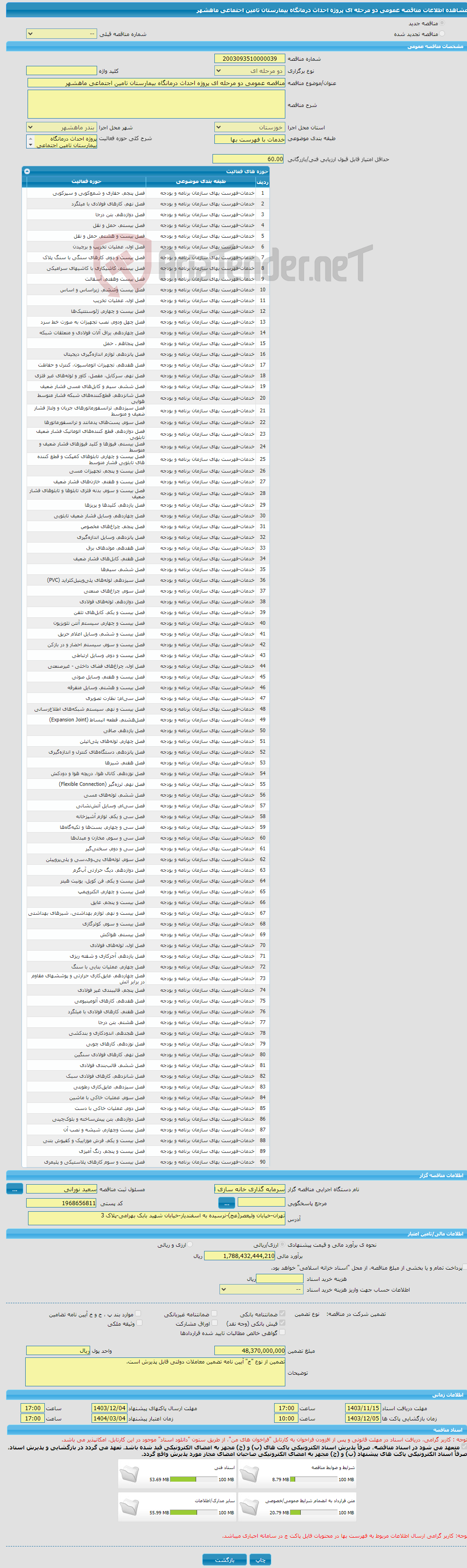 تصویر کوچک آگهی مناقصه عمومی دو مرحله ای پروژه احداث درمانگاه بیمارستان تامین اجتماعی ماهشهر