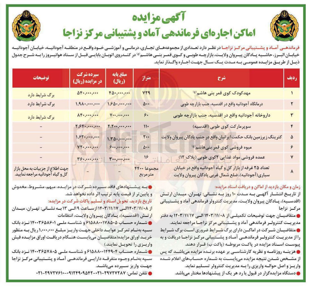 تصویر کوچک آگهی اجاره تعدادی از مجموعه های تجاری درمانی و آموزشی  در 8 ردیف 