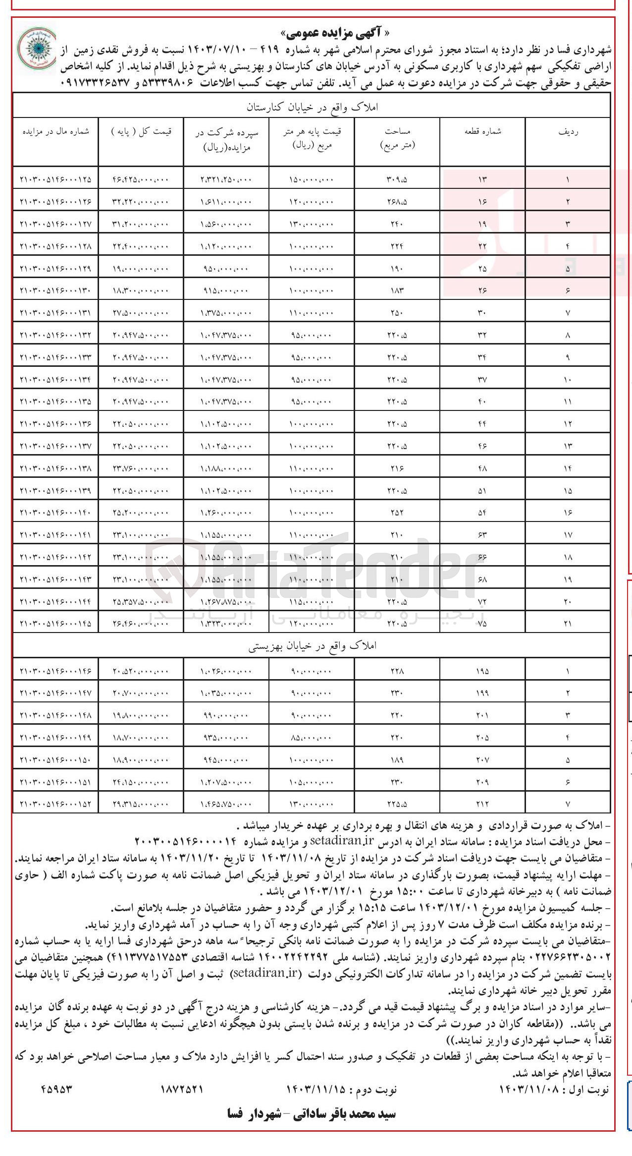 تصویر کوچک آگهی فروش زمین اراضی تفکیکی با کاربری مسکونی در 28 ردیف