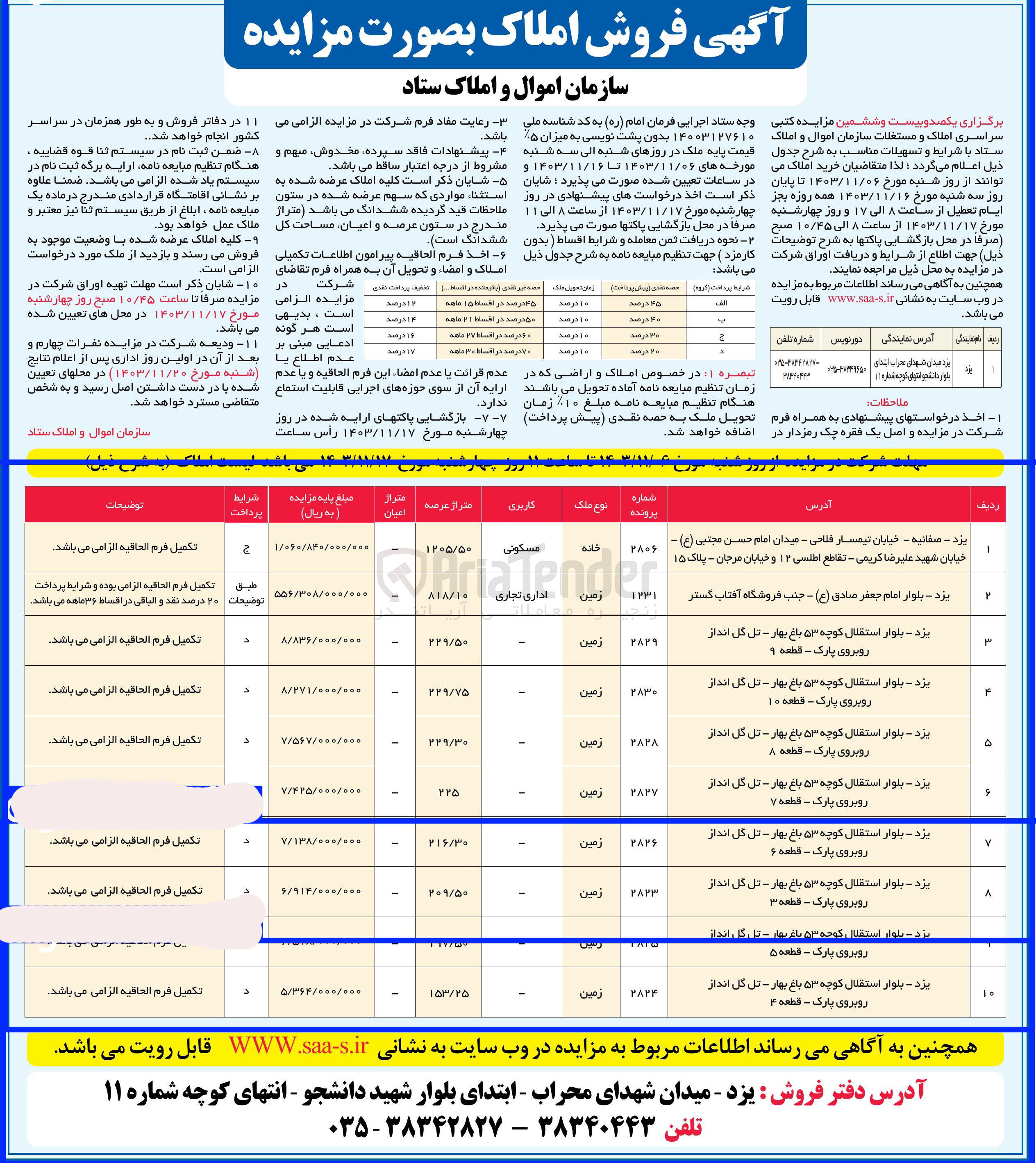 تصویر کوچک آگهی فروش املاک در 10 ردیف با کاربری مسکونی، اداری، تجاری