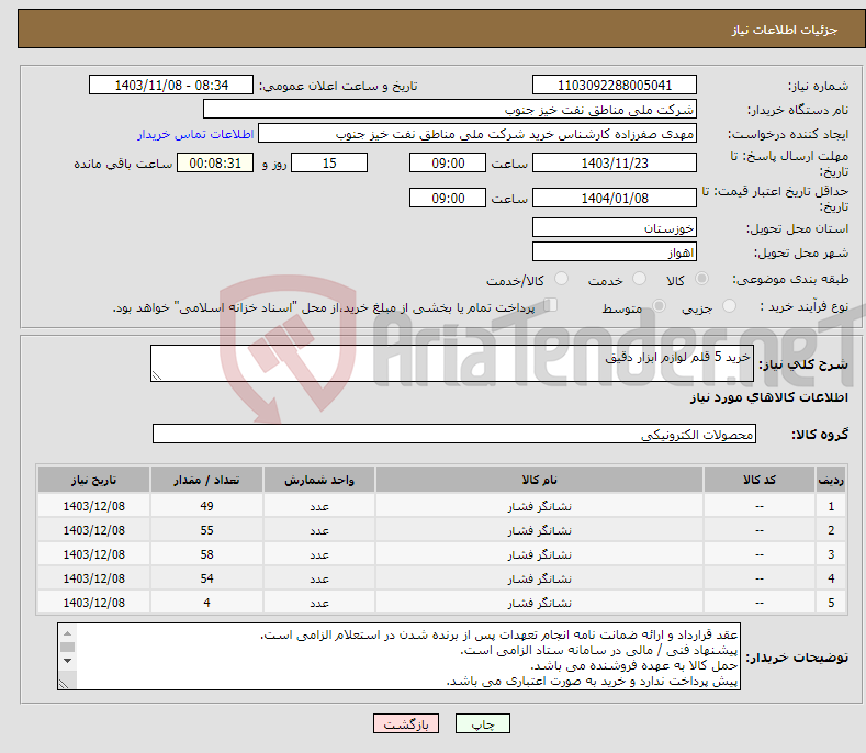 تصویر کوچک آگهی نیاز انتخاب تامین کننده-خرید 5 قلم لوازم ابزار دقیق