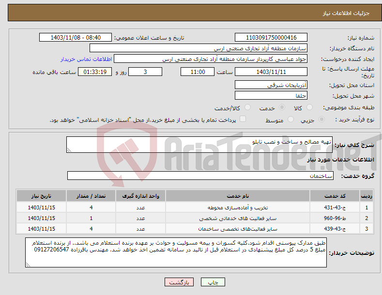 تصویر کوچک آگهی نیاز انتخاب تامین کننده-تهیه مصالح و ساخت و نصب تابلو