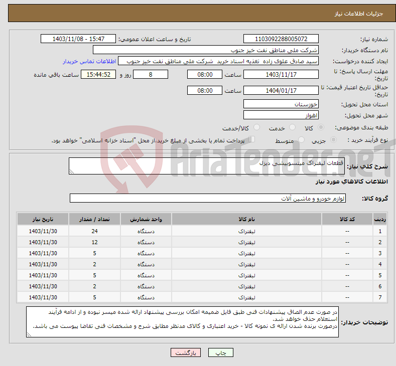 تصویر کوچک آگهی نیاز انتخاب تامین کننده-قطعات لیفتراک میتسوبیشی دیزل