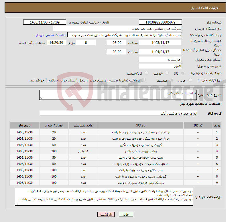 تصویر کوچک آگهی نیاز انتخاب تامین کننده-قطعات نیسان پیکاپ