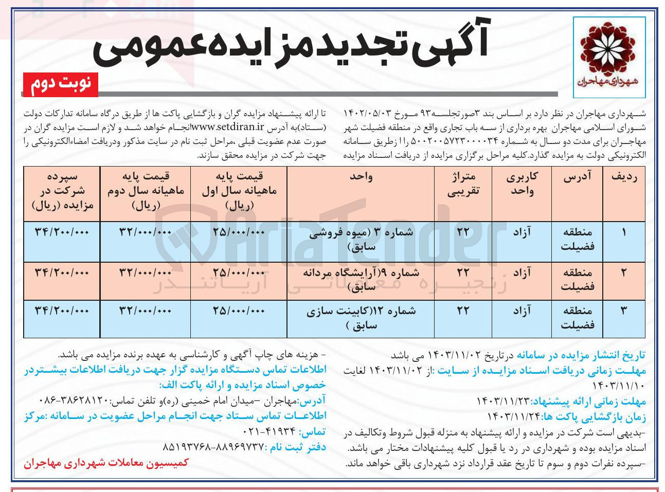 تصویر کوچک آگهی  بهره برداری از سه باب تجاری 