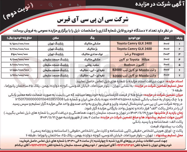 تصویر کوچک آگهی  تعداد ۷ دستگاه خودرو قابل شماره گذاری 