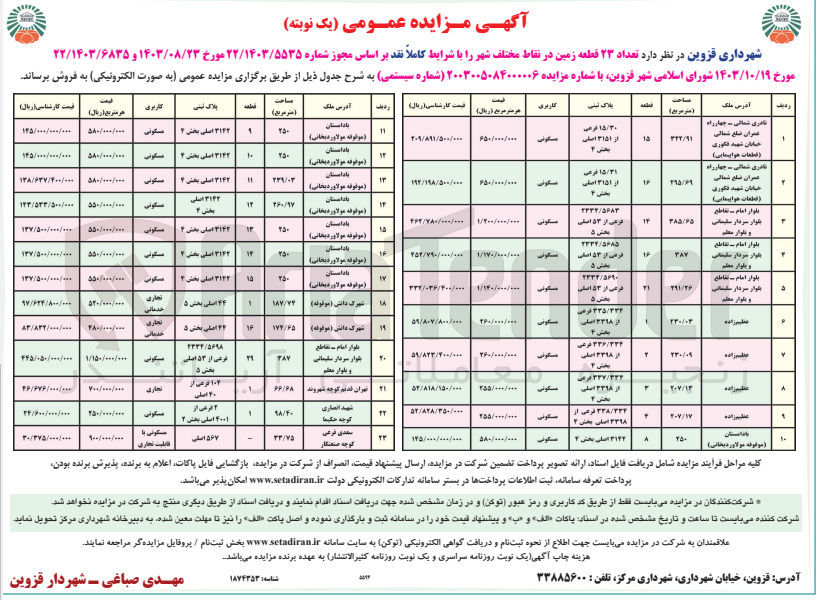 تصویر کوچک آگهی فروش تعداد ۲۳ قطعه زمین در نقاط مختلف شهر  با کاربری مسکونی، تجاری، خدماتی