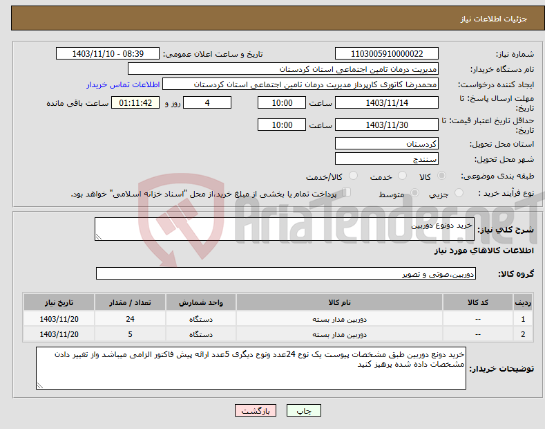 تصویر کوچک آگهی نیاز انتخاب تامین کننده-خرید دونوع دوربین 