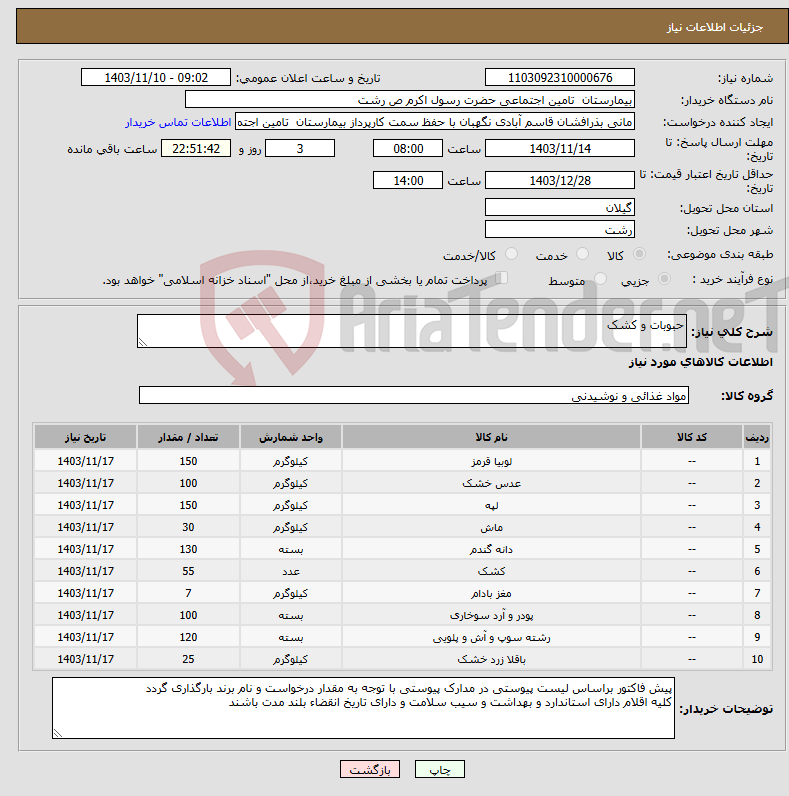 تصویر کوچک آگهی نیاز انتخاب تامین کننده-حبوبات و کشک