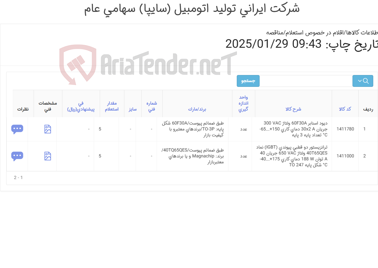 تصویر کوچک آگهی 2آیتم ترانزیستور و دیود اسنابر(طبق ضمائم پیوست