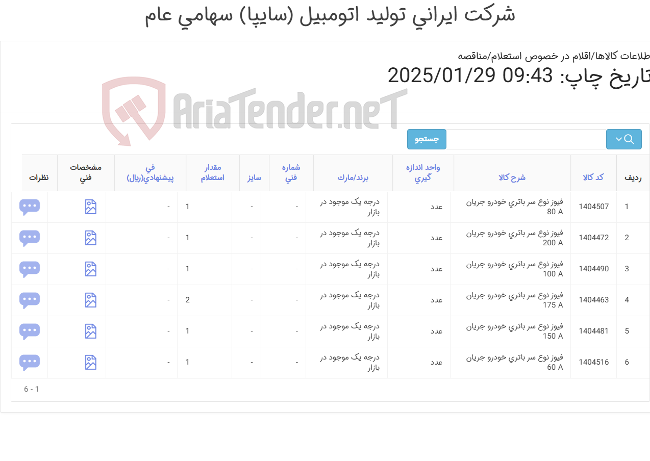 تصویر کوچک آگهی فیوز نوع ‎سر باتری خودرو‏ ( تصویر نمونه پیوست ضمائم می باشد )