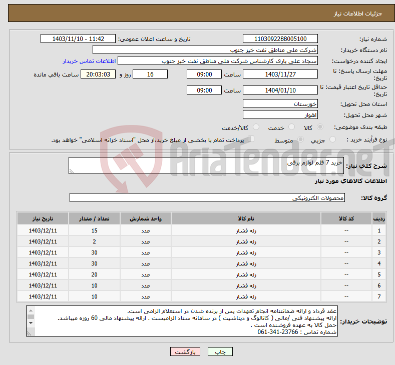 تصویر کوچک آگهی نیاز انتخاب تامین کننده-خرید 7 قلم لوازم برقی