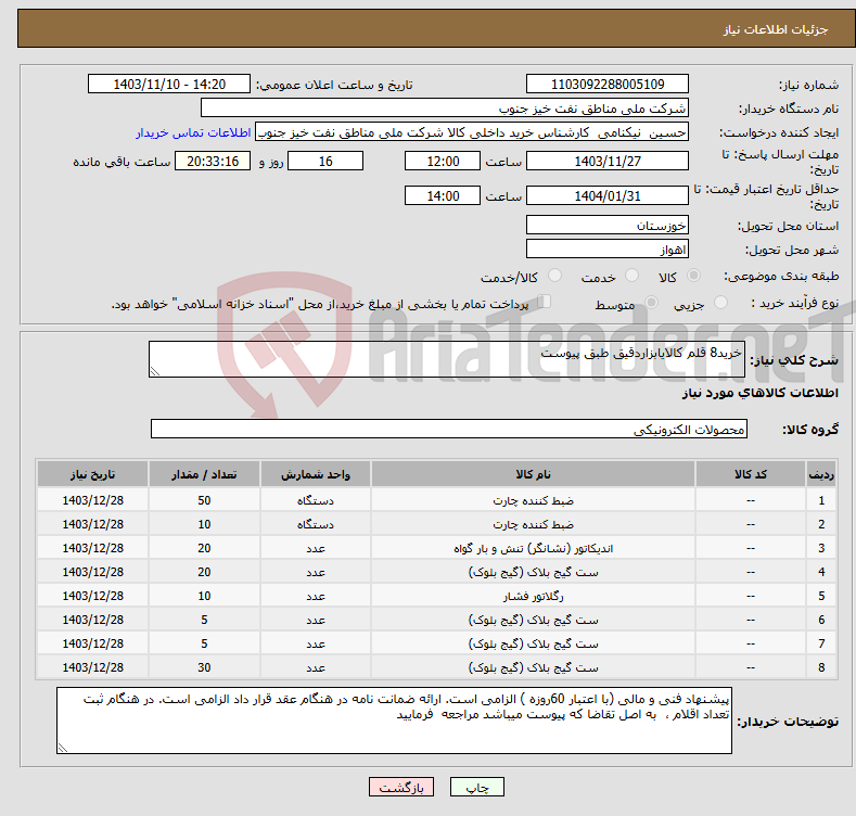 تصویر کوچک آگهی نیاز انتخاب تامین کننده-خرید8 قلم کالایابزاردقیق طبق پیوست