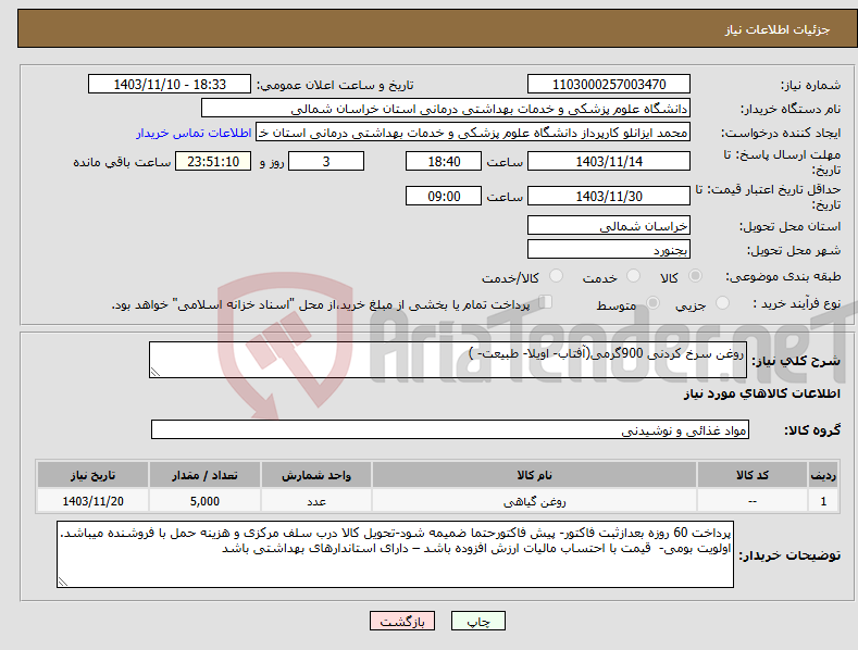تصویر کوچک آگهی نیاز انتخاب تامین کننده-روغن سرخ کردنی 900گرمی(آفتاب- اویلا- طبیعت- )