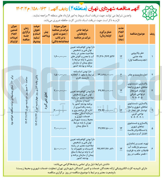 تصویر کوچک آگهی پاکسازی ، شستوی نماهای شهری و امحا نوشتار غیر مجاز در نواحی شرقی ۹-۸-۶-۵