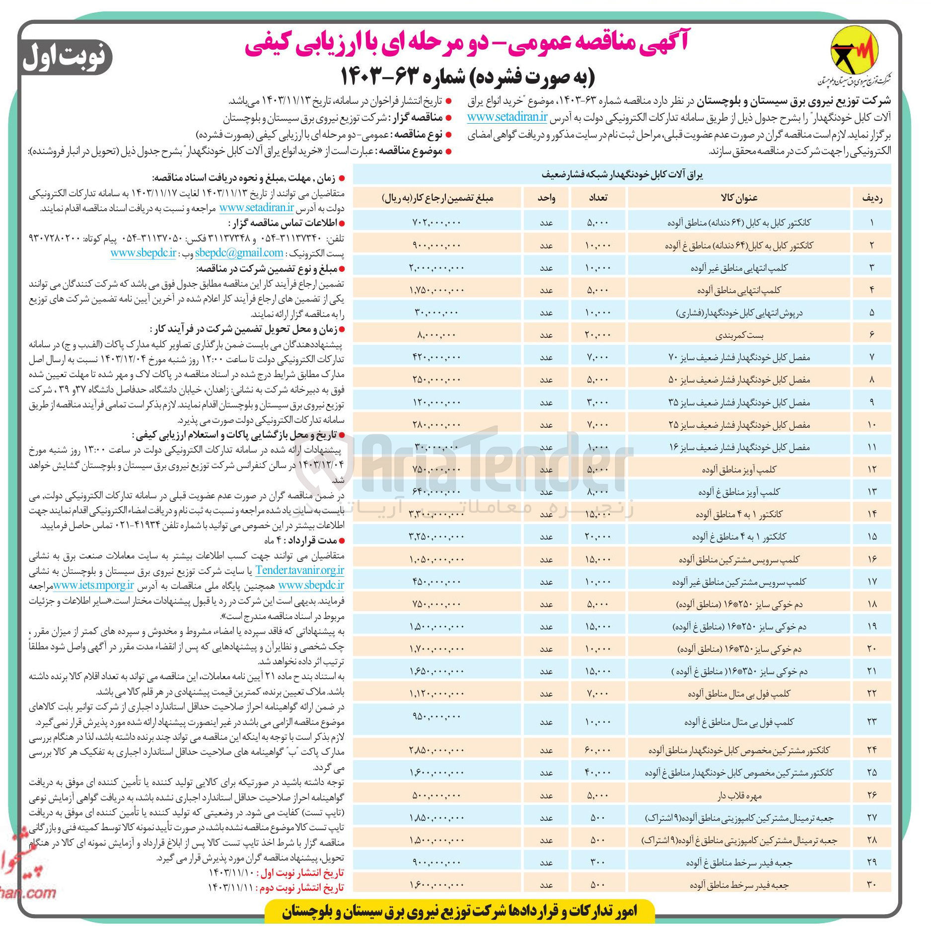 تصویر کوچک آگهی خرید مفصل کابل خودنگهدار فشار ضعیف سایز ۳۵