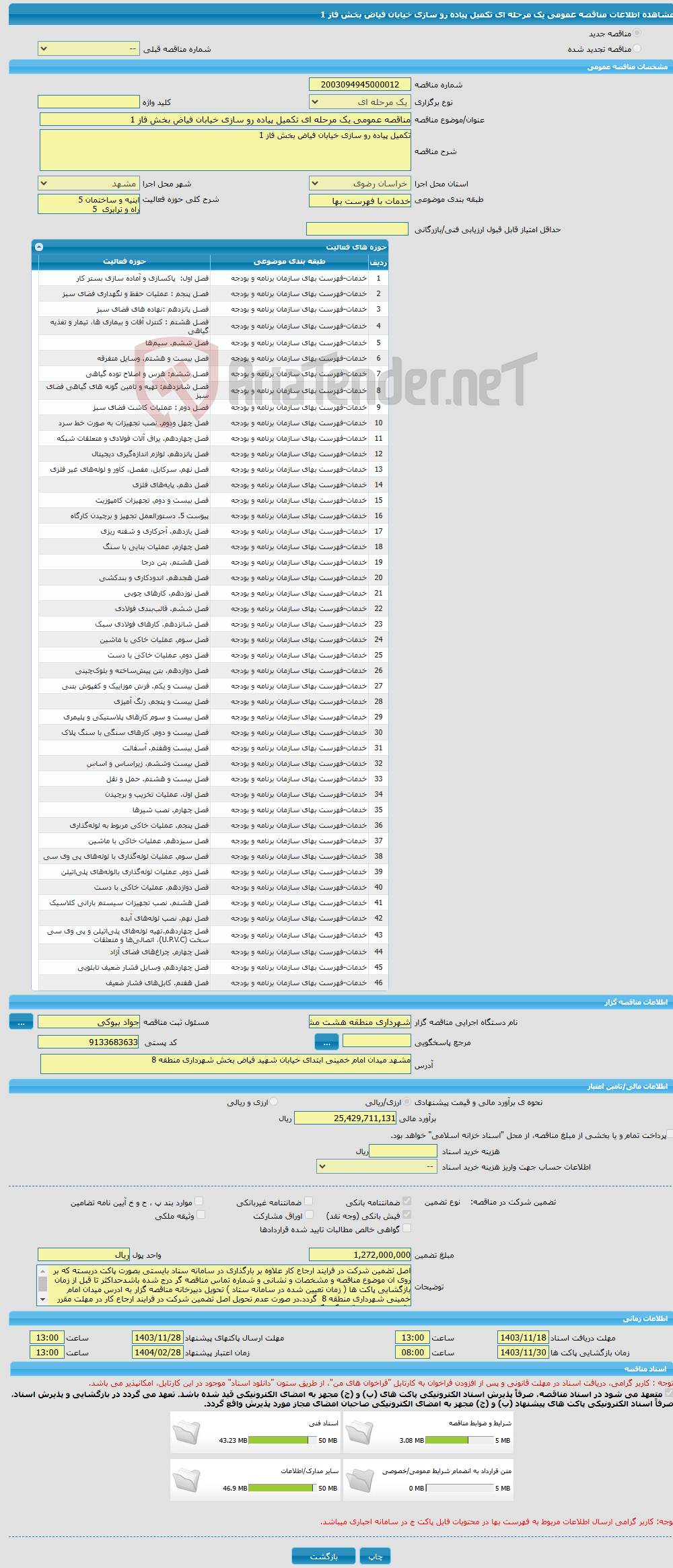 تصویر کوچک آگهی مناقصه عمومی یک مرحله ای تکمیل پیاده رو سازی خیابان فیاض بخش فاز 1